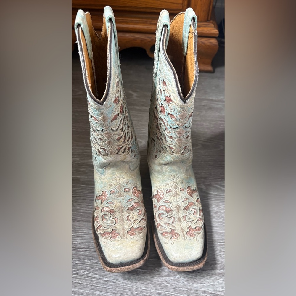 Corral Kids Boots with Turquoise and Brown Embroidery